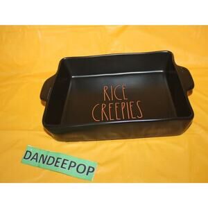 Rae Dunn Rice Creepies Black Orange Square Baking Pan Ceramic Display Halloween